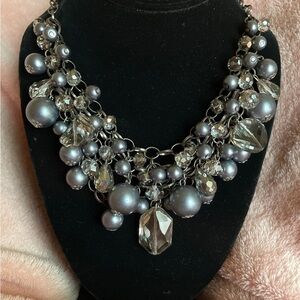 Beautiful Estate Faux Gray Pearl And Crystal Necklace Necklace